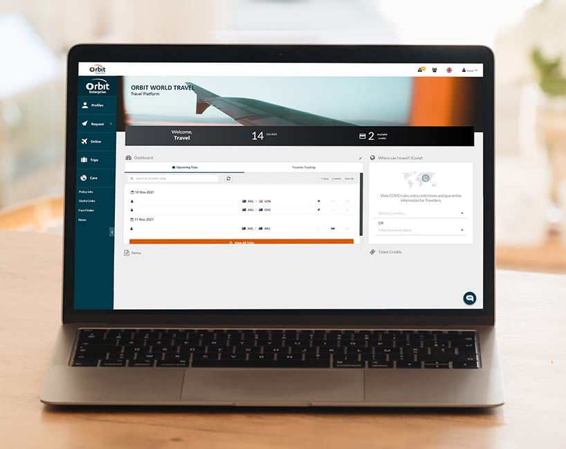 Orbit travel dashboard on a laptop